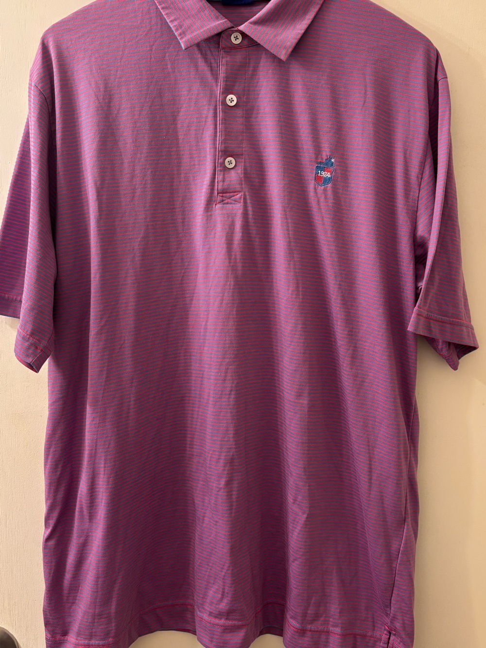 Men's FJ Virginia State Pink/Blue Striped Golf Polo Shirt - Classic Casual
